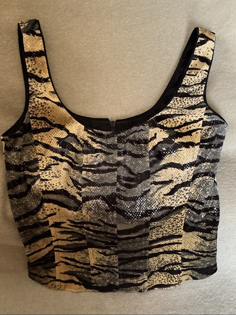 Cache Sequin Animal-Print Bandeau Top - Black & Gold